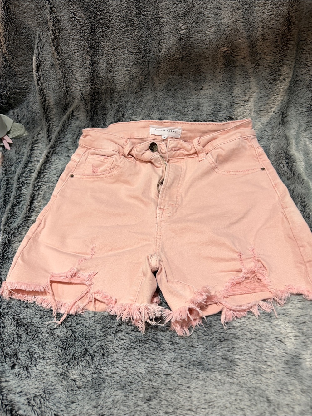 Risen Jean High-Rise peach Denim Frayed Hem Women's Shorts